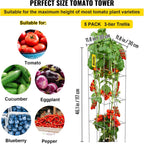 VEVOR Tomato Cages, 11.8" x 11.8" x 46.1", 5 Packs Square Plant Support Cages, Silver PVC-Coated Steel Tomato Towers for Climbing Vegetables, Plants, Flowers, Fruits