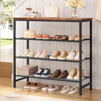 usikey 4-Tier Shoe Rack, Industrial Shoe Storage Organizer for 9-12 Pairs of Shoes, Metal Shoe Shelf with Wooden Top, Shoe Stand with 3 Metal Shelves for Entryway, Hallway, Closet, Rustic Brown