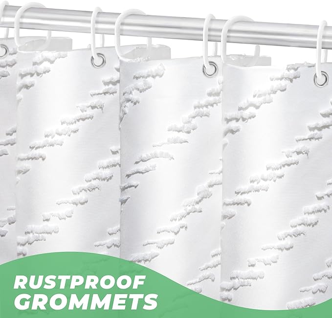 96inche Extra Long Shower Curtains 72 x 96 Inches White Tufted Chevron Striped Fabric Shower Curtains for Bathroom Modern Shabby Chic Waterproof Cloth Shower Curtain, White