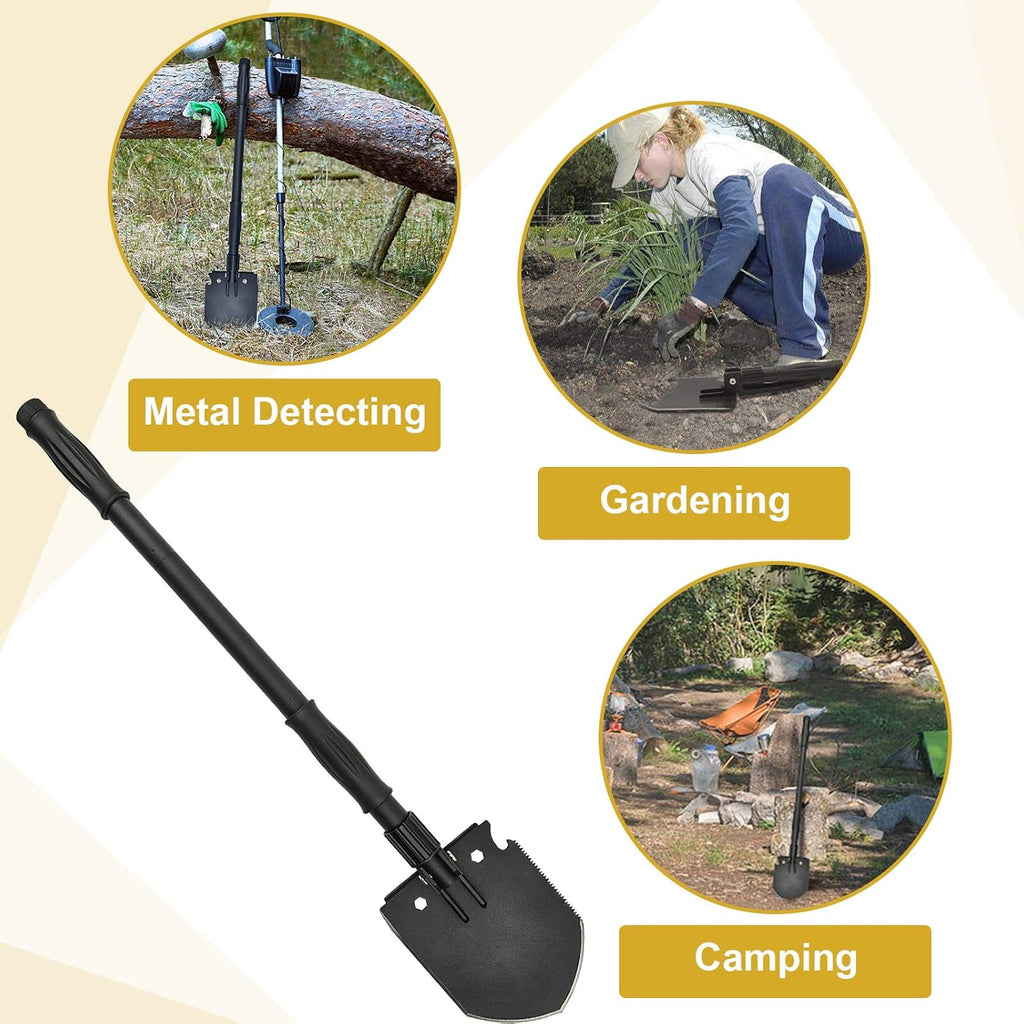 Survival Shovel, (28.3'') Camping Folding Shovel, Military Spade Multitool, Tactical Trench Tool, with Pickaxe, Compass, Whistle, Molle Bag for Digging, Metal-Detecting, Off Roading, Emergency