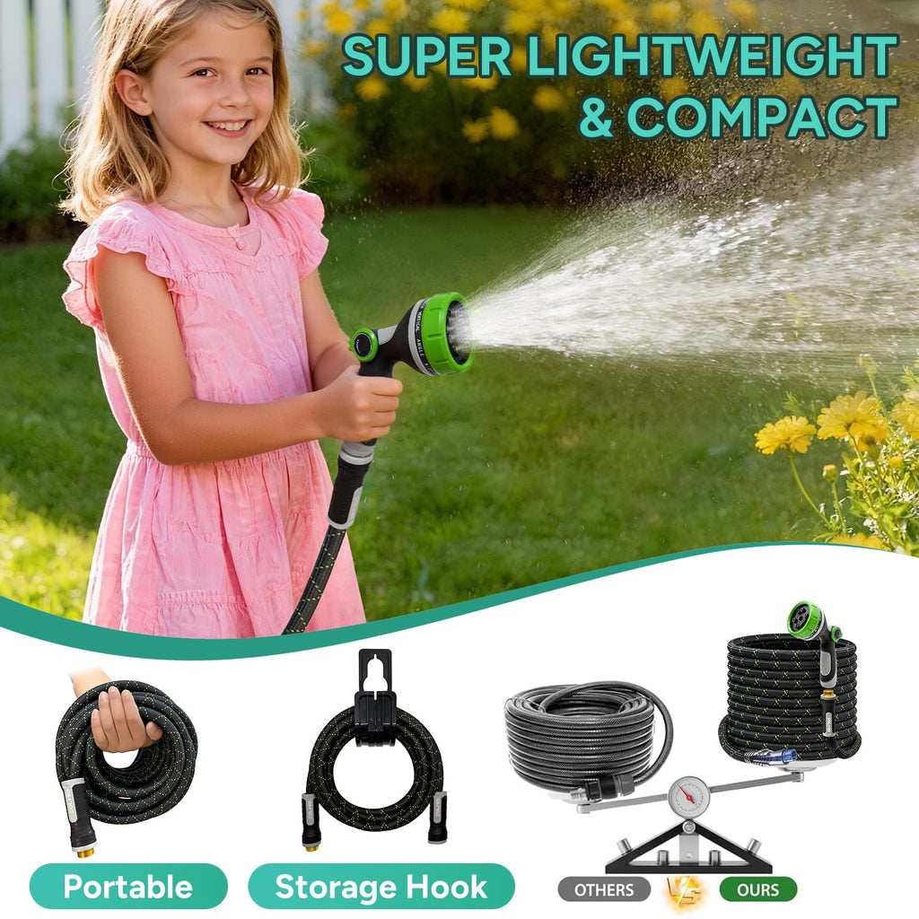 SOLMIO Lightweight Garden Hose,50ft Non Expandable Water Hose with Nozzle