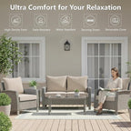 24x24 Inch Outdoor Chair Cushions Set of 4, Patio Furniture Cushions - Removable Cover, Water-Repellent, Fade-Resistant, Non-Slip Bottom & Straps, Replacement for Deep Seat Sofa & Couch - Cream