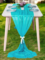 MDS Halloween Chiffon Table Runner - 25 Pack, 29 x 170 Inches, 14ft Each - Sheer Spooky Table Runners for Haunted House Parties, Trick-or-Treat Tables, Witchy Décor, Wedding & Events - Peacock Blue