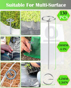 50PCS Landscape Staples + 1 Pick Hook, 6-Inch Yard Stakes, Galvanized Circle Top Landscape Fabric Pins, Grip Than U-Shape Weed Barrier Stake, Metal Garden Staple for Plant Cover/Lawn/Fence/Tent/Ground
