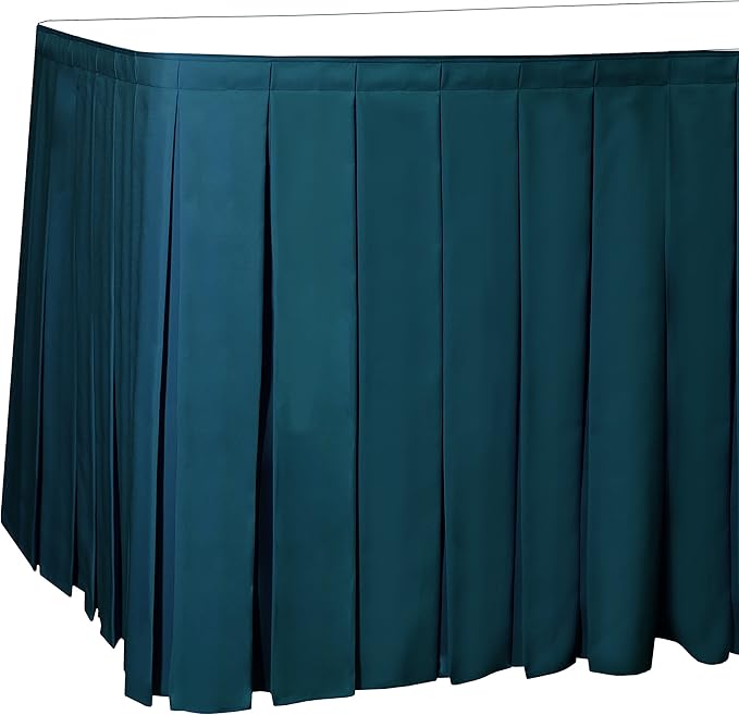 Ultimate Textile Pleat Polyester Fabric Table Skirt - Machine Washable Flame Resistant with Clips for Events, Weddings & Trade Shows, Cut & Sewn in Paterson, NJ - Lagoon, 17' Box Pleat