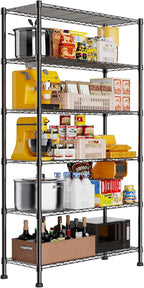 REGILLER 6-Wire Shelving Metal Storage Rack Adjustable Shelves,Standing Storage Shelf Units for Laundry Bathroom Kitchen Pantry Closet(Black,14.1" D x 36.1" W x 72" H)