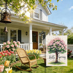 GEEORY Spring Garden Flag 12x18 Inch, Pink Floral Tree Double Sided Spring Summer Small Floral Flag, Farmhouse Rustic Outdoor Decor for Outside Yard Lawn Decoration