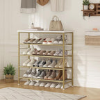 Shoe Rack Organizer 5 Tier for Closet Entryway Free Standing Metal Storage Shoe Shelf with MDF Top Board，Gold