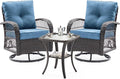 UDPATIO Patio Furniture Set 360 Swivel Chair 3 Piece Patio Set Wicker Outdoor Chair with Coffee Table for Yard, Bistro, Balcony, Blue