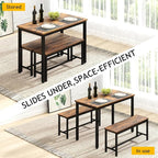 Rovibek 43" Dining Table Set for 4, Modern Space Saving Kitchen Breakfast Table with Benches & Adjustable Feet, Wooden Industrial Style Farmhouse, Brown