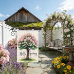 GEEORY Spring Garden Flag 12x18 Inch, Pink Floral Tree Double Sided Spring Summer Small Floral Flag, Farmhouse Rustic Outdoor Decor for Outside Yard Lawn Decoration