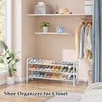 Shoe Rack for Closet, 3 Tier Shoe Organizer, 28“ Metal Shelf Can Expandable to 42“, for Closet, Entryway, Bedroom, Garage, Adjustable to 18 Pairs Shoes, White