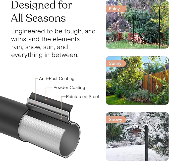 Brightech 4-Pack 10FT String Light Poles for Outdoor Use, Heavy Duty Metal Poles with Fork Base for Hanging Patio Lights, Adjustable for Garden, Backyard, Porch, or Fence Lighting Decor