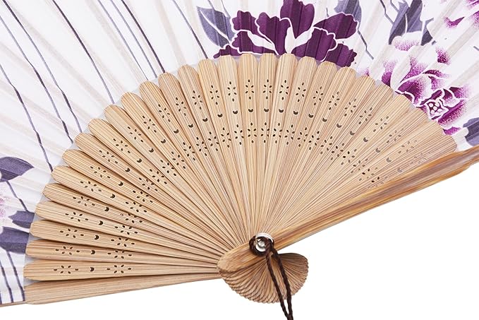 Amajiji 8.27"(21cm) Hand Held Bamboo Silk Folding Fan Hand Fan,Chinese/Japanese Charming Elegant Vintage Retro Style,Women Ladys Girls Best Gifts (LXHS1)
