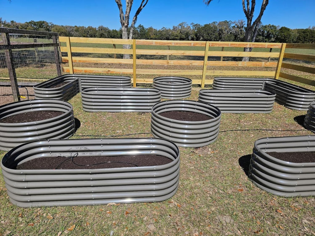 A ANLEOLIFE 3-Pack 12X3X1.5ft & 81x81x18 in Deep Root Galvanized Raised Garden Beds Outdoor for Planting Vegetables Flowers Herb, Quartz Grey