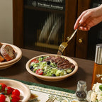 GZG 8 Inch Ceramic Dinner Salad Plates Set of 4, Rustic Matte Glaze Stoneware Dinnerware Set, Microwave & Dishwasher Safe, for Salad, Dessert, Appetizer, Everyday Use(Warm Sand)