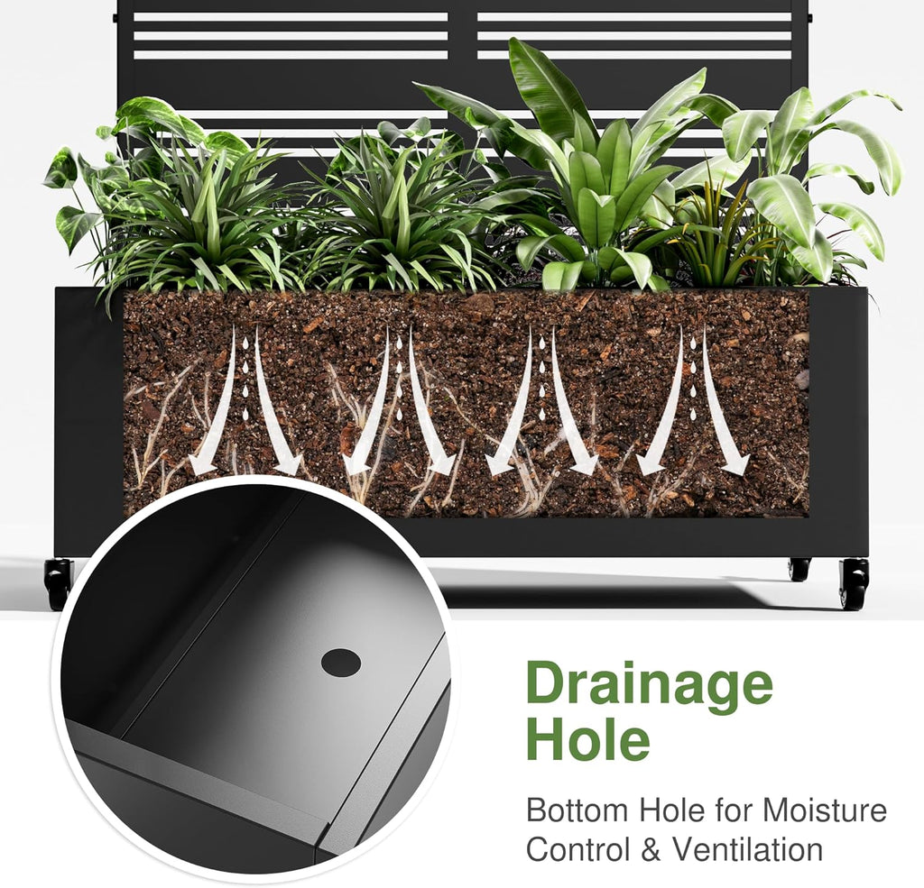 Casaphoria Metal Raised Garden Bed with Trellis and Wheels, 72"x35"x16" Planter Box for Climbing Plants, Vegetables & Vines, Features Drainage Holes and Privacy Screen (Black-Harold)