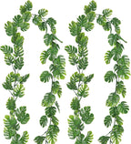 RECUTMS 2Pcs Artificial Monstera Leaf Vines 5.9FT Fake Hanging Plants Ivy Faux Tropical Palm Leaves Greenery Garland for Garden Porch Patio Jungle Luau Beach Birthday Party Indoor Outdoor Spring Décor