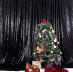 SquarePie Sequin Backdrop Curtain Less See Through Thick Background for Halloween Party 5FT x 7FT Black
