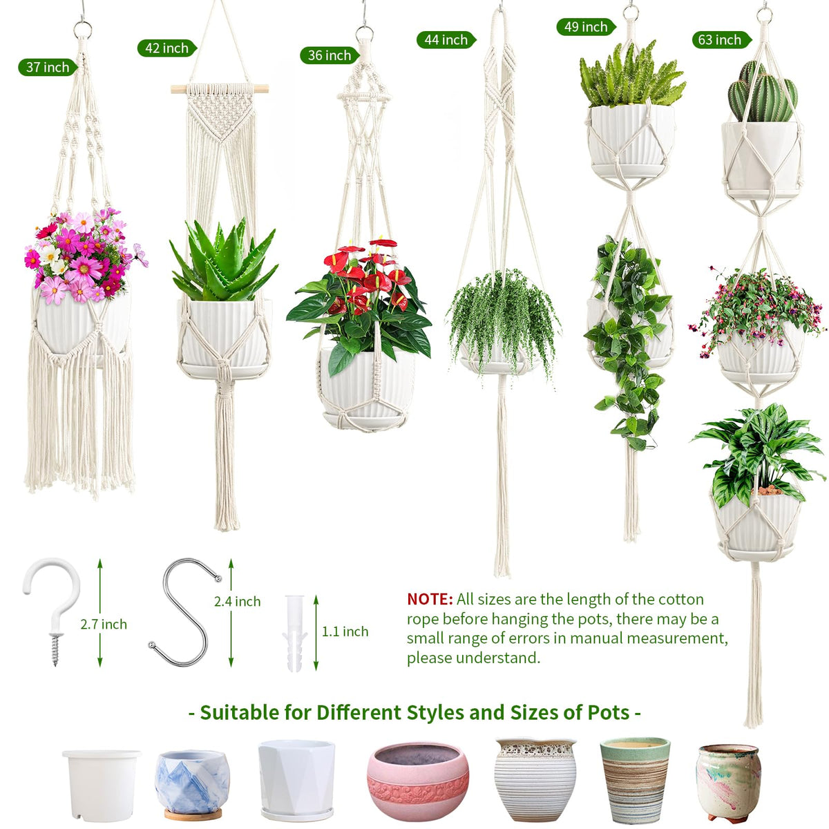 SFENNGPET Macrame Plant Hangers, 6Pack Hanging Planters for Indoor Plants
