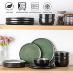 AmorArc Stoneware Dinnerware Sets,Round Reactive Glaze Plates and Bowls Set,Highly Chip and Crack Resistant | Dishwasher & Microwave Safe Dishes Set,Service for 4 (12pc)