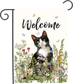 Spring Cat Garden Flag Floral Tuxedo Cat Garden Flags for Outside Summer Flower Outdoor Flag Small Farmhouse Welcome Yard Flag 12x18 Double Sided