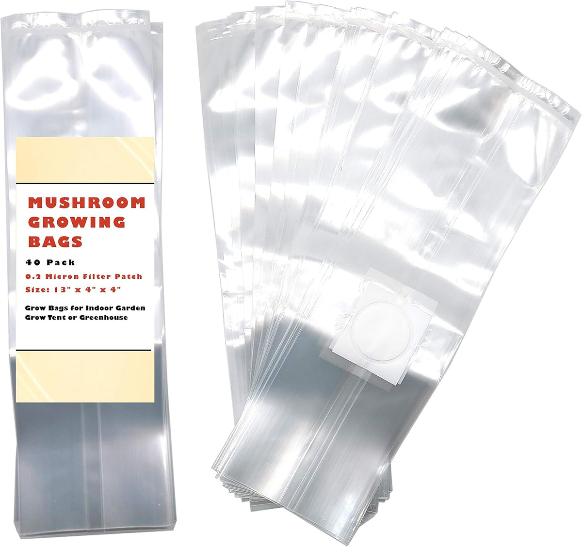 40 Pack, Mushroom Grow and Spawn Bags - Extra Thick Polypropylene Material, Tear Resistant - Size 13" x “4 x “4 with 0.2 Micron Filter Breathable - Spawn Rye