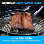 SnS Grills Slow ‘N Sear Charcoal Fire Baskets with Water Pan - Large Capacity Heavy Duty Stainless Steel Outdoor Grill Basket, Kettle Grill Accessory - Compatible with Weber and other Kettles