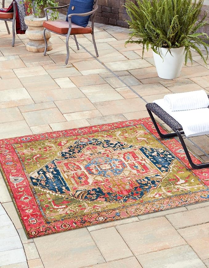 Unique Loom Outdoor Traditional Collection Area Rug - Limon (5' 3" Square Multi/Red)