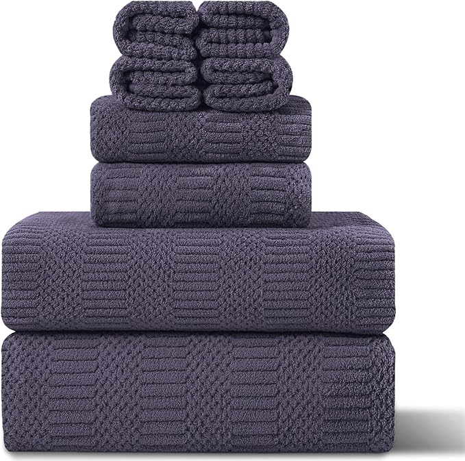 8 Piece Oversized Bath Towels Set Purple,2 Extra Large Bath Towel Sheets,2 Hand Towels and 4 Washcloths 600 GSM Highly Absorbent Quick Dry Towels Set for Bathroom Hotel