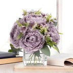 ENOVA FLORAL Artificial Flower Arrangement with Vase,Mixed Artificial Silk Peony Flower in Vase for Decoration Home Office, Wedding Centerpiece (Purple02)