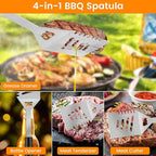 Grill Accessories Kit, Stainless Steel Grill Tool Set with 4-in-1 BBQ Spatula, Fork, Tong, Brush, Skewers, Silicone Corn Holders, Grilling Gift Set for Men and Women