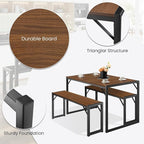 SHA CERLIN Kitchen Dining Table Set for 4 with Benches, Rustic Small Space Saving Dinette, Heavy Duty Metal Frame