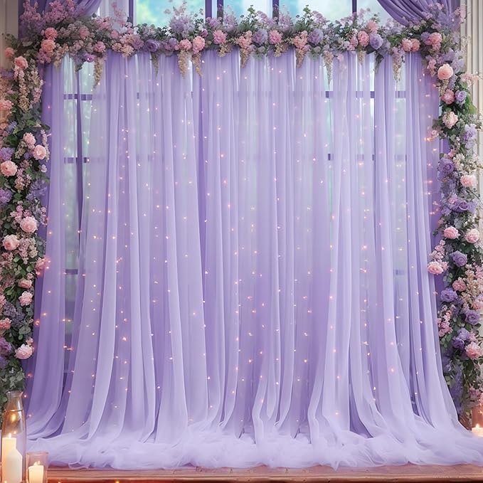 20x10 Purple Tulle Backdrop Curtains for Parties, Sheer Backdrop Curtain Wedding Photo Background Drapes for Baby Shower Photography Birthday Party