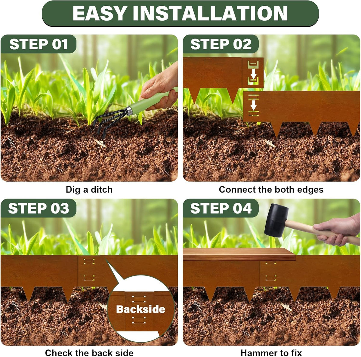 Cor-Ten Steel Landscape Edging 40 Inch Strips, 10-Inch Depth Metal Landscape Edging, 6-Pack Metal Garden Edging with Gloves, Bendable Rust Edging for Landscaping