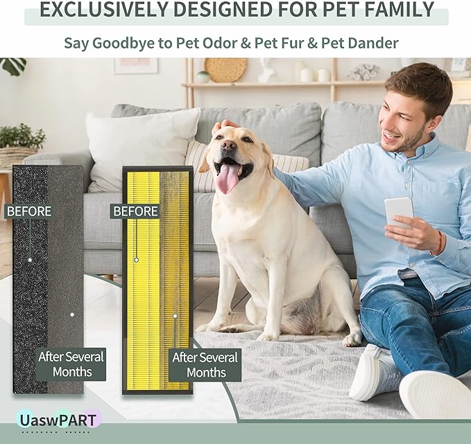[PET FRIENDLY] AC4825 HEPA Filter B Replacement Compatible with Ger-mGuardian Filter Replace AC4820 AC4825 AC4300 CDAP4500 AC4850 AC4900 and More, 4x H13 HEPA w/ Activate Carbon+4x Extra Pre-Filters