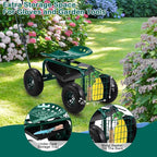 VINGLI Garden Cart with Rolling Seat, Wheels, Adjustable Steering Handle & Utility Tool Tray, Planting Wagon Scooter, Gardening Tool for Senior, for Patio, Backyard, Lawn & Outdoor (Green)