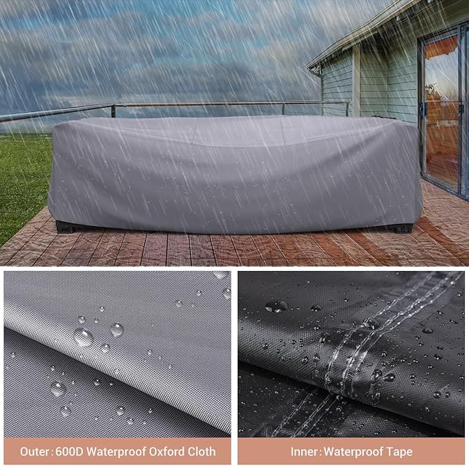 Mrrihand Heavy Duty Patio Furniture Covers, Outdoor Furniture Covers Waterproof Sectional Sofa Set , Patio Table and Chair Set Cover 138"L×86"W×28"H,Grey