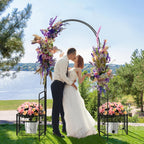 Moccha Garden Arch with Gate and Planter Boxes - 87" Metal Arbor Trellis for Climbing Plants Rose Vine, Heavy-Duty Archway Pergola, Garden Arbor for Wedding Ceremony Decoration Lawn Patio Bridal Party