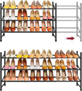 Tajsoon Expandable Shoe Rack for Closet 3 Tier, 28“-41“Adjustable & Stackable Shoe Shelf Storage, Metal Shoe Rack Organizer for Front Door Entrance, Closet, Garage, Entryway, Black