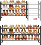 Tajsoon Expandable Shoe Rack for Closet 3 Tier, 28“-41“Adjustable & Stackable Shoe Shelf Storage, Metal Shoe Rack Organizer for Front Door Entrance, Closet, Garage, Entryway, Black