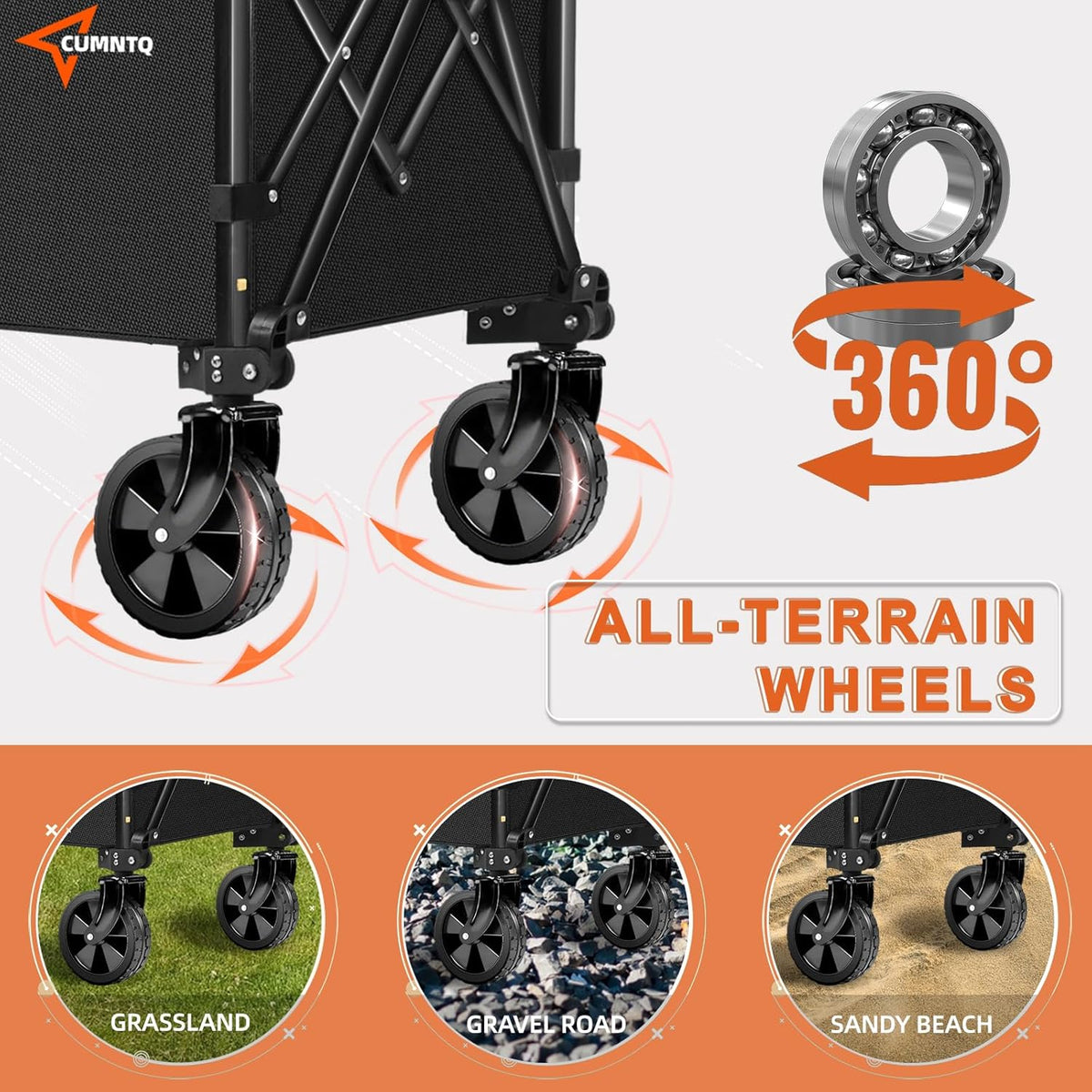 Collapsible Folding Wagon, 350lb Weight Capacity Collapsible Wagon with All-Terrain Wheels, Cup Holders and Adjustable Handle Utility Wagon, for Grocery Camping Garden Sports Shopping, Black