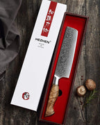 HEZHEN 7 inch Nakiri Knife Japanese High Carbon Steel-Super Durable Cooking Knife-67 Layers of Damascus Steel Sharp Blade -Ergonomic Design for Figured Sycamore Wood Handle