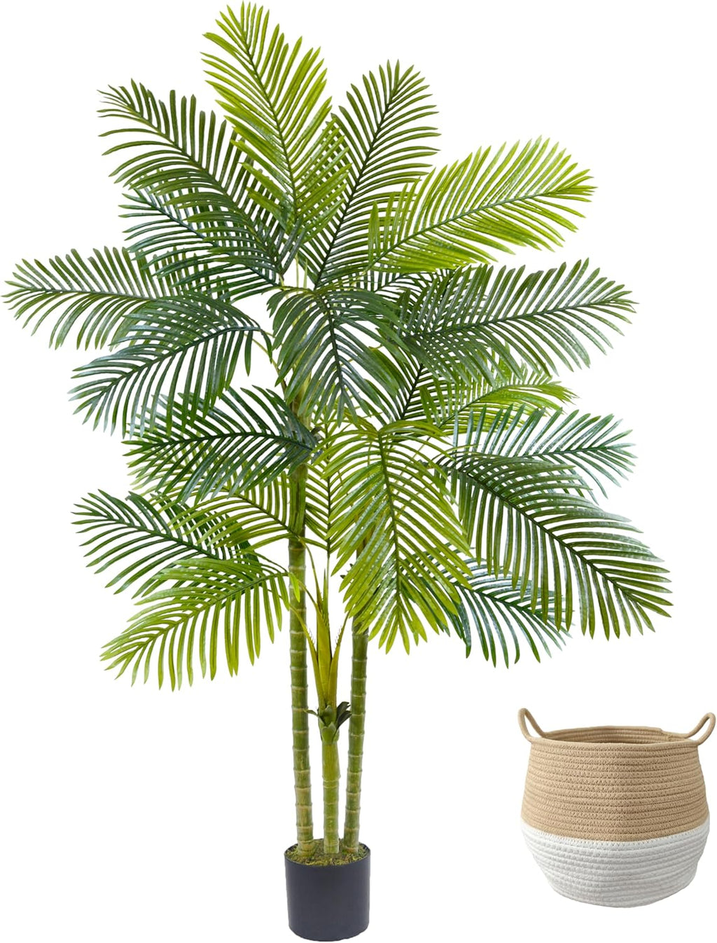 Artificial Palm Tree, 7ft Fake Areca Palm Plant with Basket, Large Faux Phoenix Palm UV Resistant Plants for Indoor Outdoor Home Garden Patio Office Décor