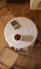 ISAENNE Designer Christmas Linen Small Round Tablecloth,Light Beige Western Elegant Table Cloth,Wrinkle Resistant Decor Tablecloths for Dining Thanksgiving Kitchen Christmas,Diameter 55"-Carol G