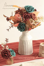 Floroom Artificial Flowers 25pcs Real Looking Teal Green Terracotta Ombre Colors Foam Fake Roses with Stems for DIY Wedding Bouquets Bridal Shower Centerpieces Floral Arrangements Tables Decoration