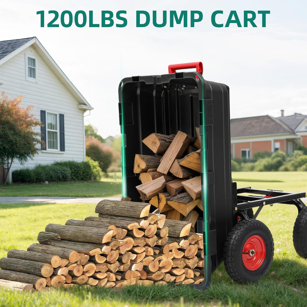 1200lbs Garden Dump Cart,Ultym Heavy Duty 7 Cu.Ft Trailer Dump Cart with Hitch,Garden Dump Wagon with 13" All Terrain Wheels & 2-in-1 Handle,Tow Behind for Lawn Mower Tractor ATV