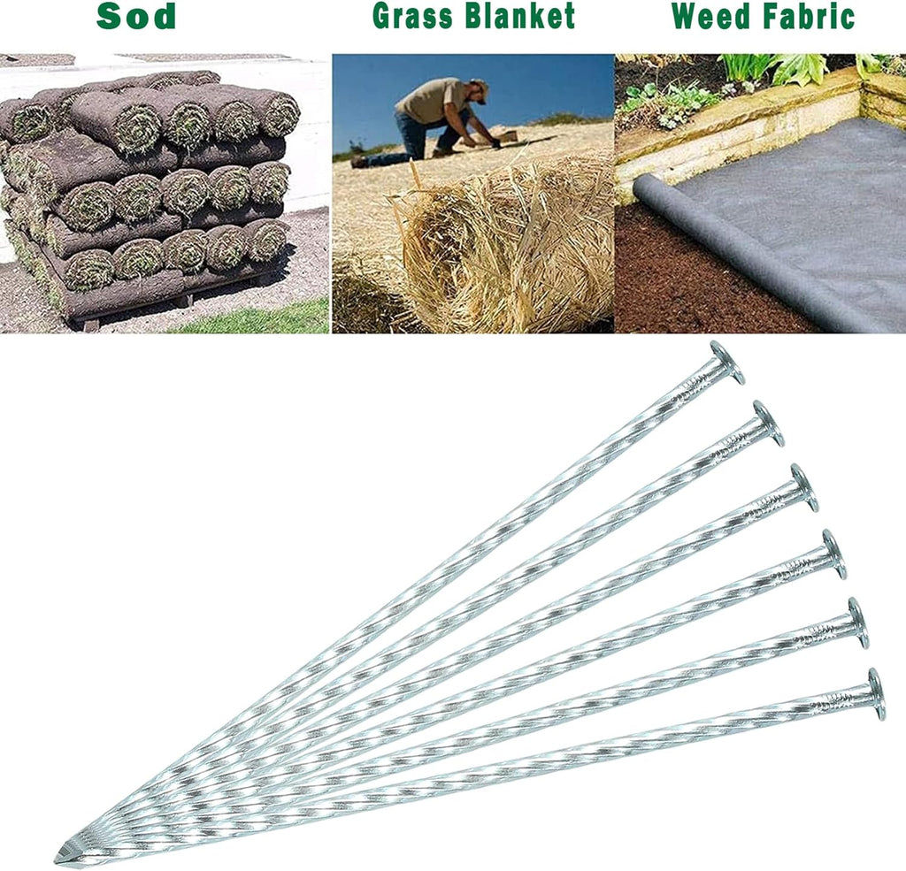 8 Inch Galvanized Spiral Landscape Spikes, Solid Metal Garden Stakes Edging Anchoring for Paver Edging, Weed Barrier, Artificial Turf, Garden Plants, Silver Bright Spikes (50)