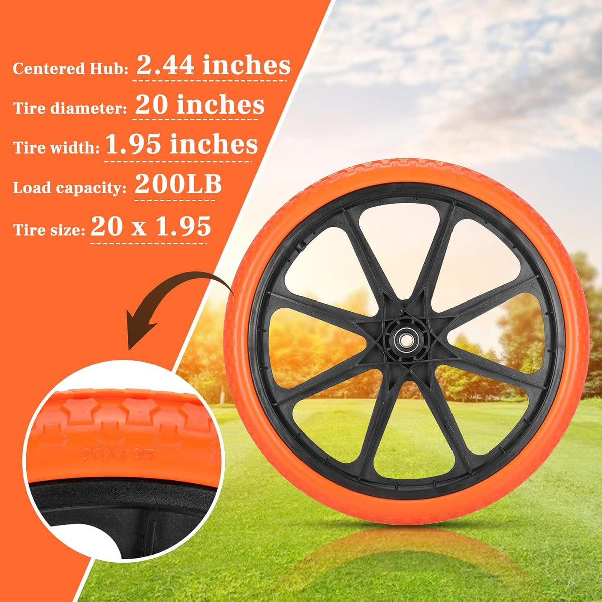 Upgraded 20x1.95" Flat Free Tires Compatible with rubbermaid Wheelbarrow Wheels, 20" Flat Free Tires with 5/8" Bearing Replacement for rubbermaid Cart Wheels/Big Wheel Utility Carts