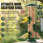 FEED GARDEN Metal Bird Feeder- 6 Port Tube Feeder for Outdoors with Metal Lid, Easy Fill & Clean, Weather Resistant, 13 Inch